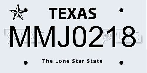 MMJ0218 Texas License Plate