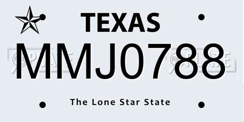 MMJ0788 Texas License Plate
