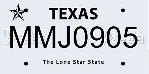 MMJ0905 Texas License Plate