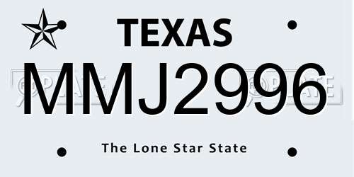 MMJ2996 Texas License Plate