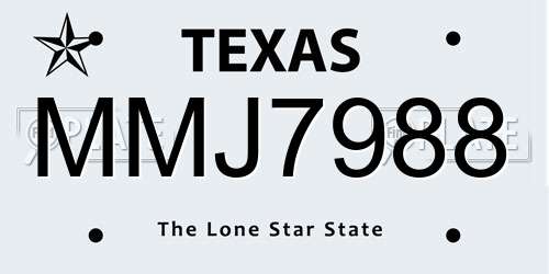 MMJ7988 Texas License Plate