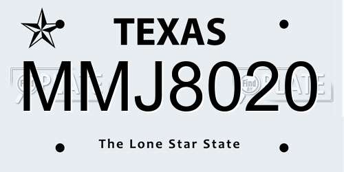 MMJ8020 Texas License Plate