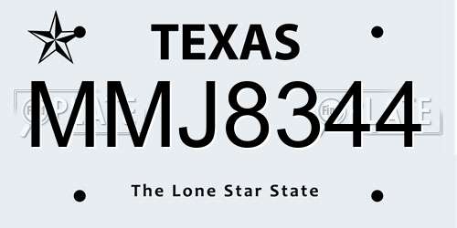 MMJ8344 Texas License Plate