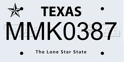 MMK0387 Texas License Plate