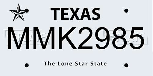 MMK2985 Texas License Plate