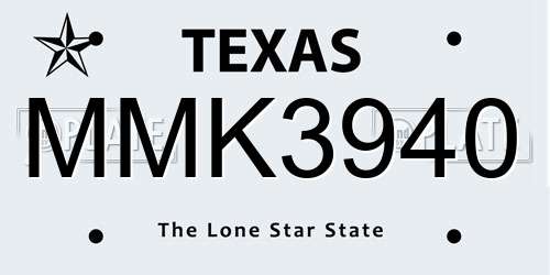 MMK3940 Texas License Plate