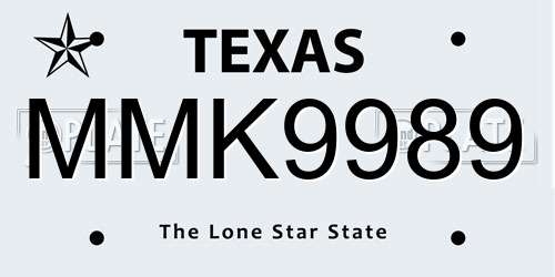 MMK9989 Texas License Plate