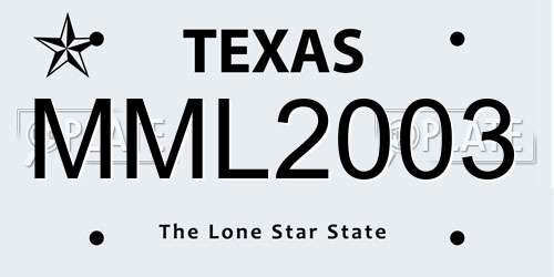 MML2003 Texas License Plate