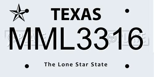 MML3316 Texas License Plate