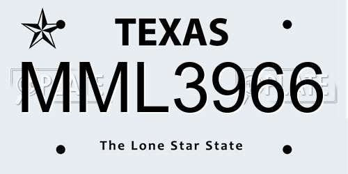 MML3966 Texas License Plate