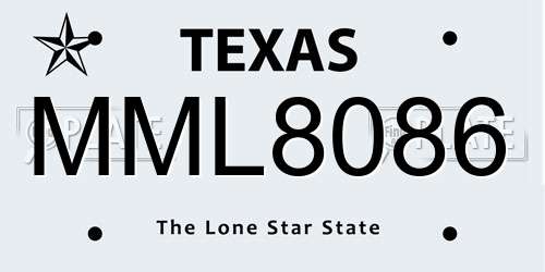 MML8086 Texas License Plate