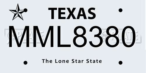 MML8380 Texas License Plate