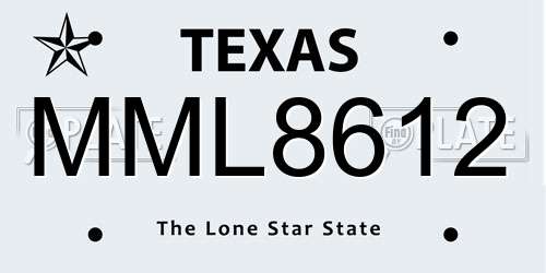 MML8612 Texas License Plate