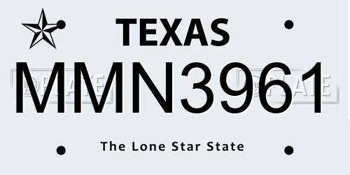 MMN3961 Texas License Plate