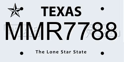 MMR7788 Texas License Plate