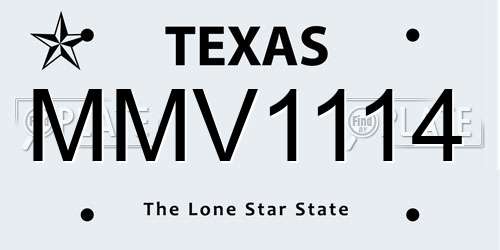 MMV1114 Texas License Plate