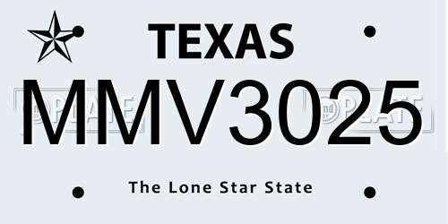 MMV3025 Texas License Plate