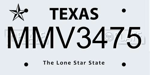 MMV3475 Texas License Plate