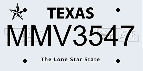 MMV3547 Texas License Plate