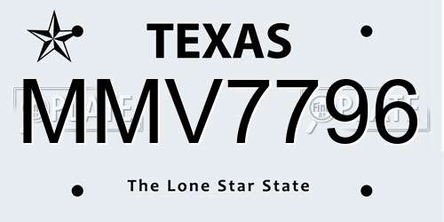 MMV7796 Texas License Plate