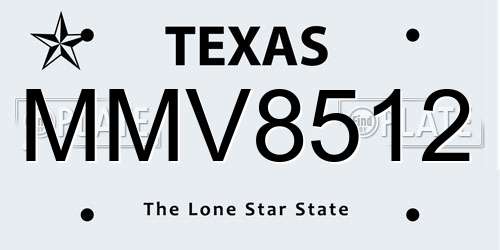 MMV8512 Texas License Plate