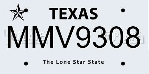 MMV9308 Texas License Plate
