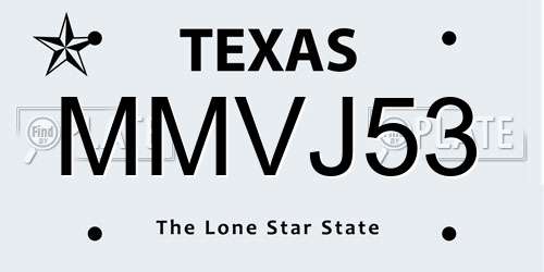 MMVJ53 Texas License Plate