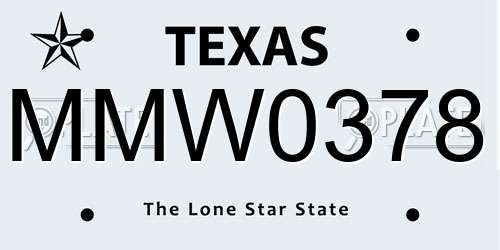 MMW0378 Texas License Plate