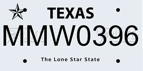 MMW0396 Texas License Plate