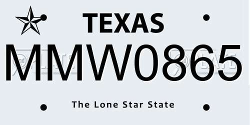 MMW0865 Texas License Plate