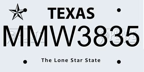 MMW3835 Texas License Plate