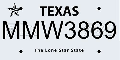 MMW3869 Texas License Plate