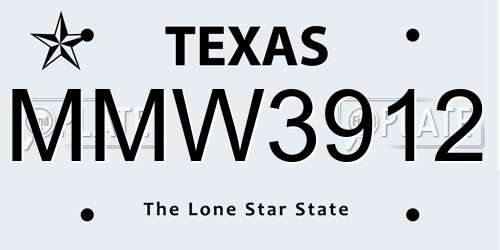 MMW3912 Texas License Plate