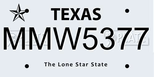 MMW5377 Texas License Plate