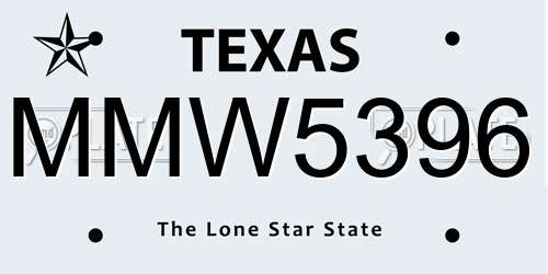 MMW5396 Texas License Plate