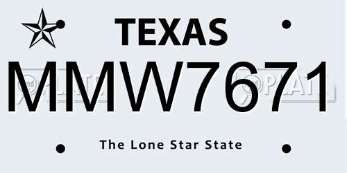 MMW7671 Texas License Plate