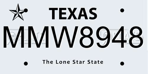 MMW8948 Texas License Plate