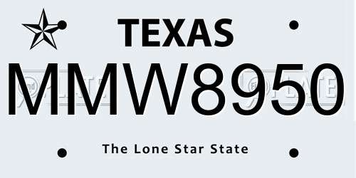 MMW8950 Texas License Plate
