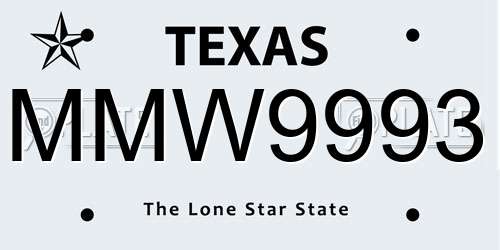 MMW9993 Texas License Plate