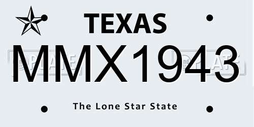 MMX1943 Texas License Plate