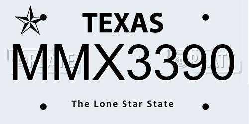 MMX3390 Texas License Plate