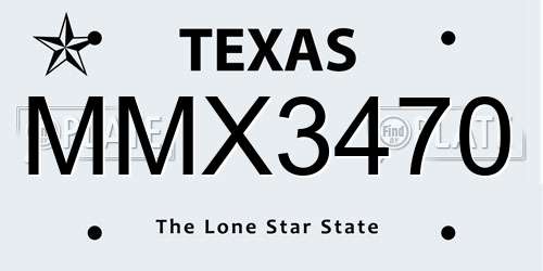 MMX3470 Texas License Plate