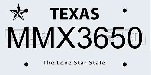 MMX3650 Texas License Plate