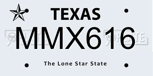 MMX616 Texas License Plate