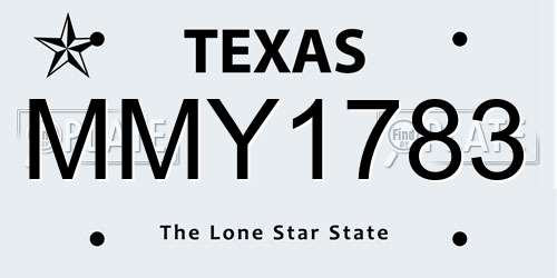 MMY1783 Texas License Plate