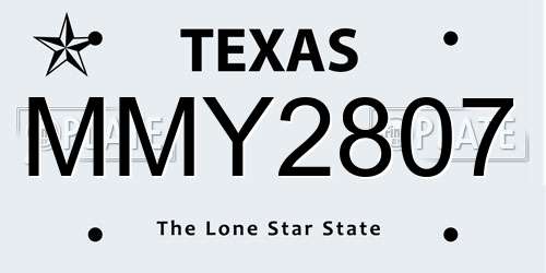 MMY2807 Texas License Plate