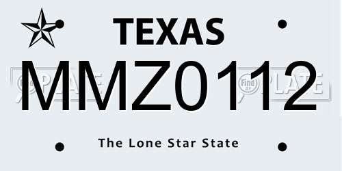 MMZ0112 Texas License Plate