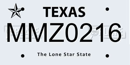 MMZ0216 Texas License Plate