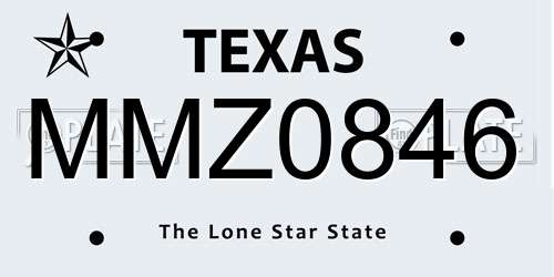 MMZ0846 Texas License Plate