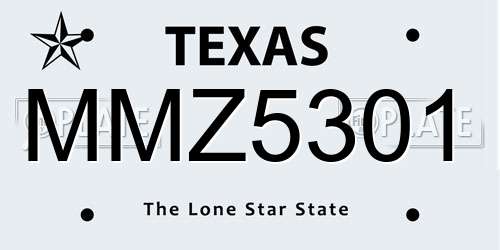 MMZ5301 Texas License Plate